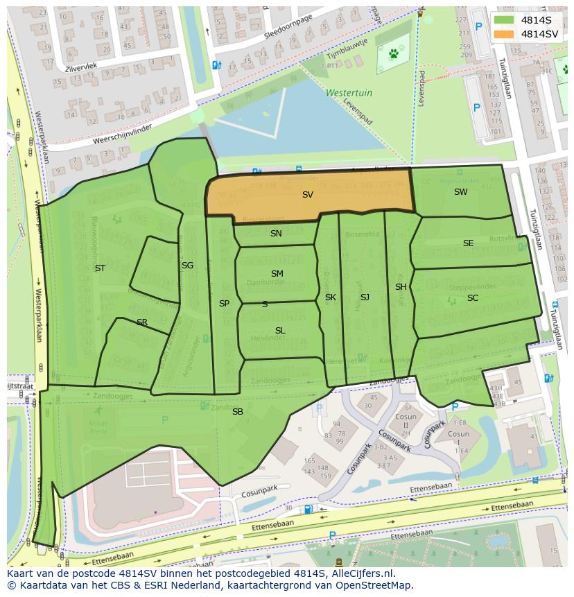 Afbeelding van het postcodegebied 4814 SV op de kaart.