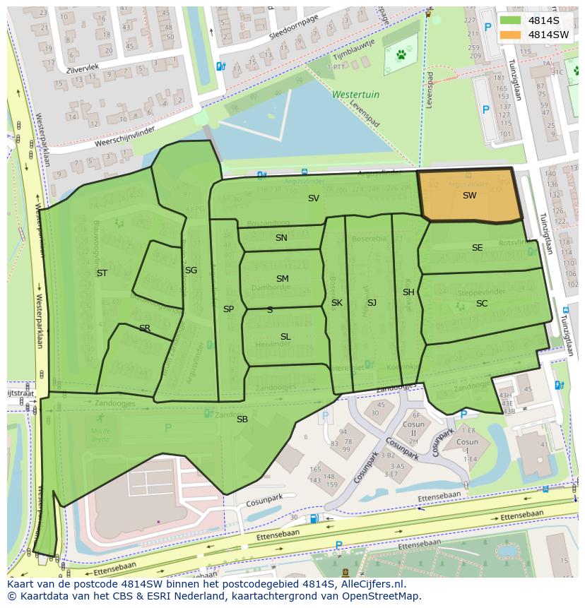 Afbeelding van het postcodegebied 4814 SW op de kaart.