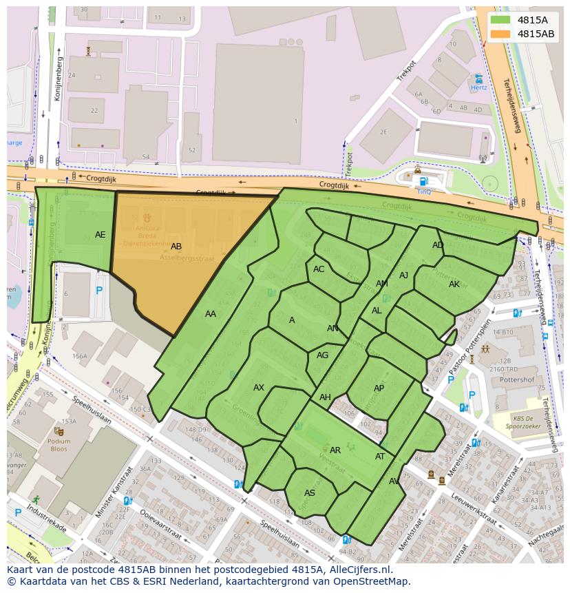 Afbeelding van het postcodegebied 4815 AB op de kaart.