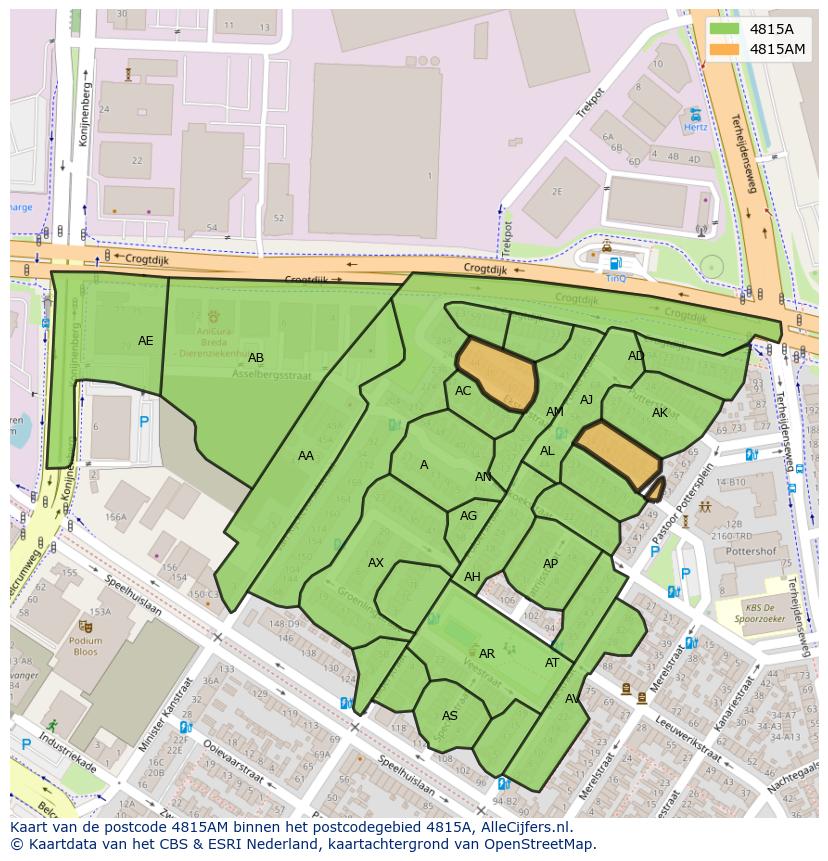 Afbeelding van het postcodegebied 4815 AM op de kaart.