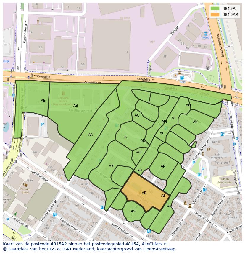 Afbeelding van het postcodegebied 4815 AR op de kaart.