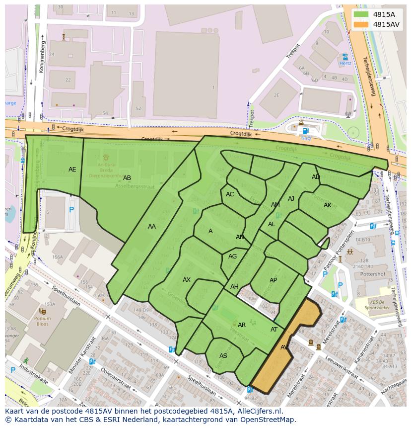 Afbeelding van het postcodegebied 4815 AV op de kaart.