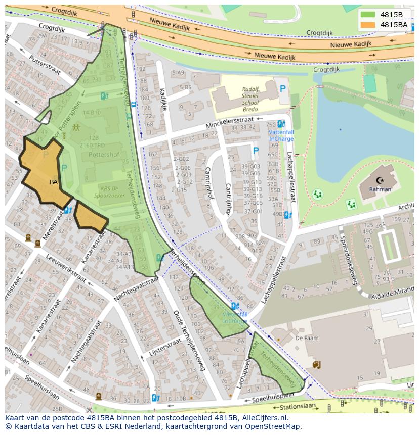 Afbeelding van het postcodegebied 4815 BA op de kaart.