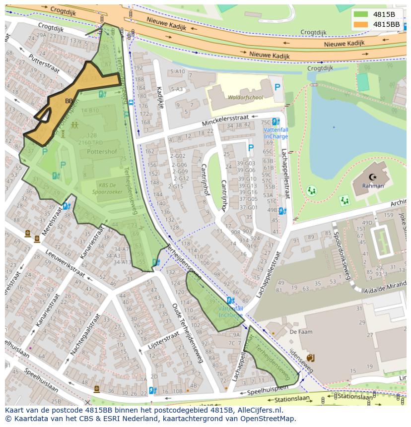 Afbeelding van het postcodegebied 4815 BB op de kaart.