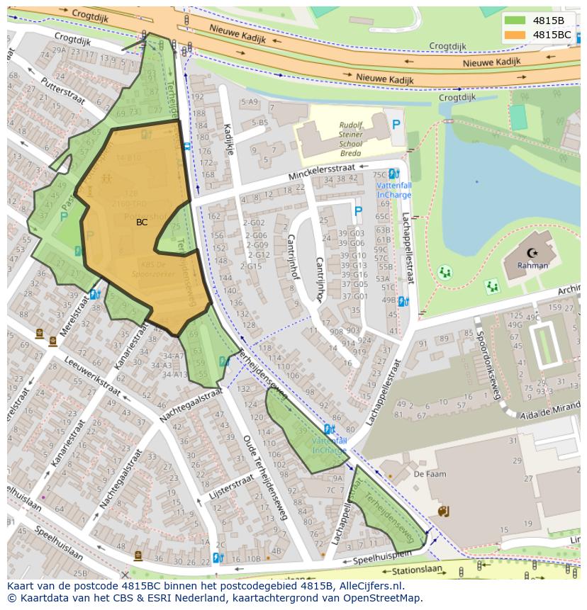 Afbeelding van het postcodegebied 4815 BC op de kaart.