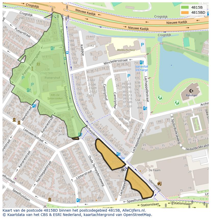 Afbeelding van het postcodegebied 4815 BD op de kaart.
