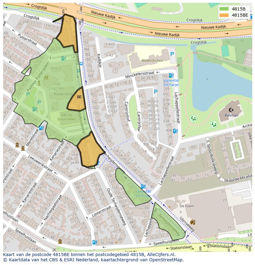 Afbeelding van het postcodegebied 4815 BE op de kaart.