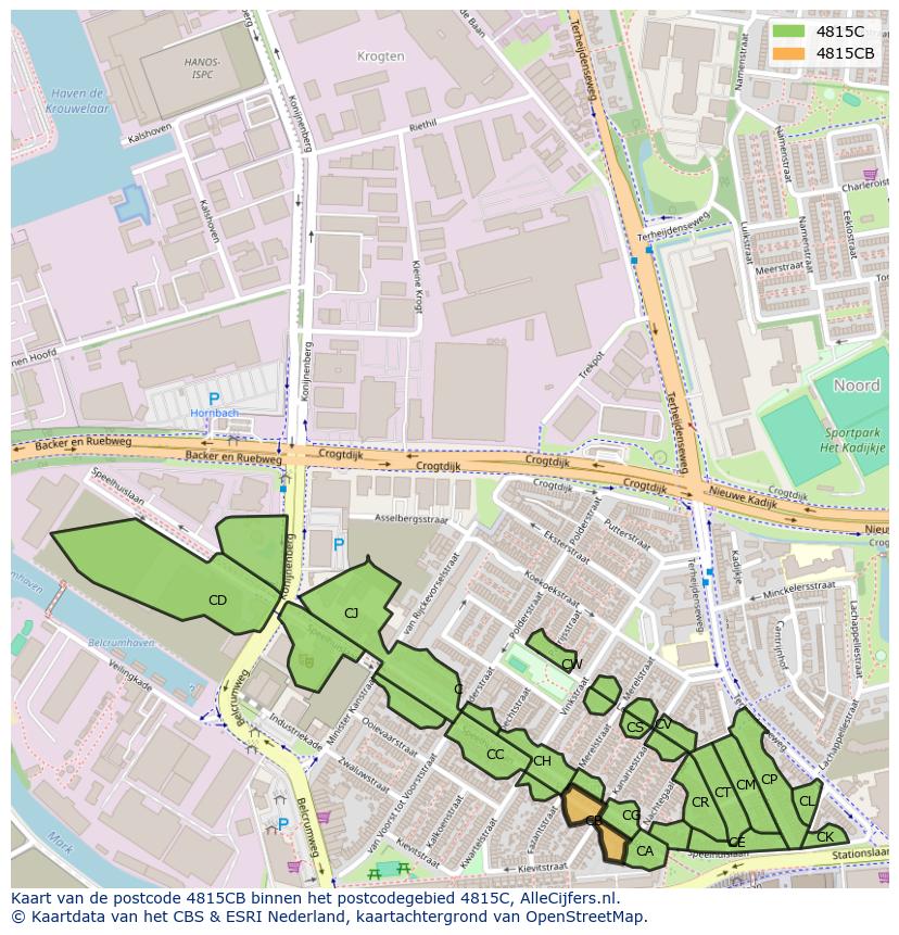 Afbeelding van het postcodegebied 4815 CB op de kaart.