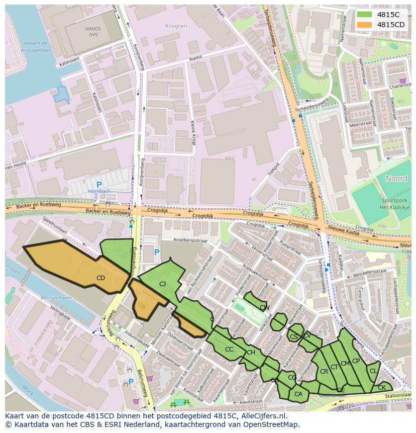 Afbeelding van het postcodegebied 4815 CD op de kaart.