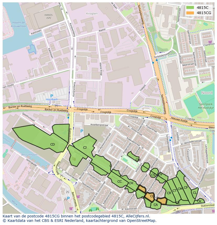 Afbeelding van het postcodegebied 4815 CG op de kaart.