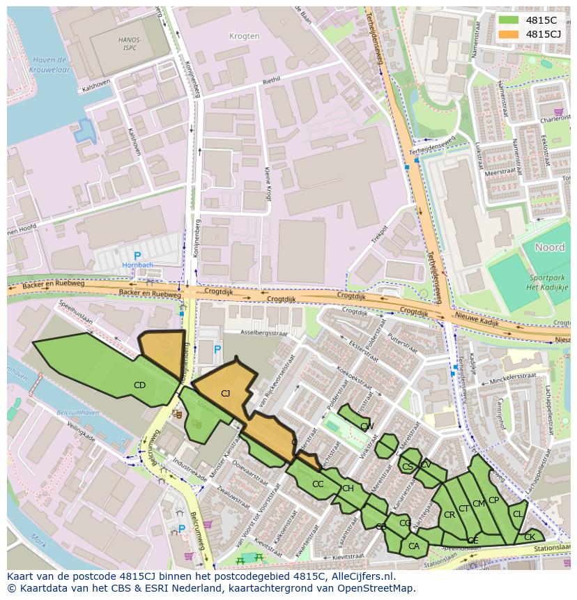 Afbeelding van het postcodegebied 4815 CJ op de kaart.