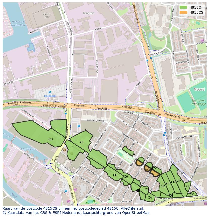 Afbeelding van het postcodegebied 4815 CS op de kaart.