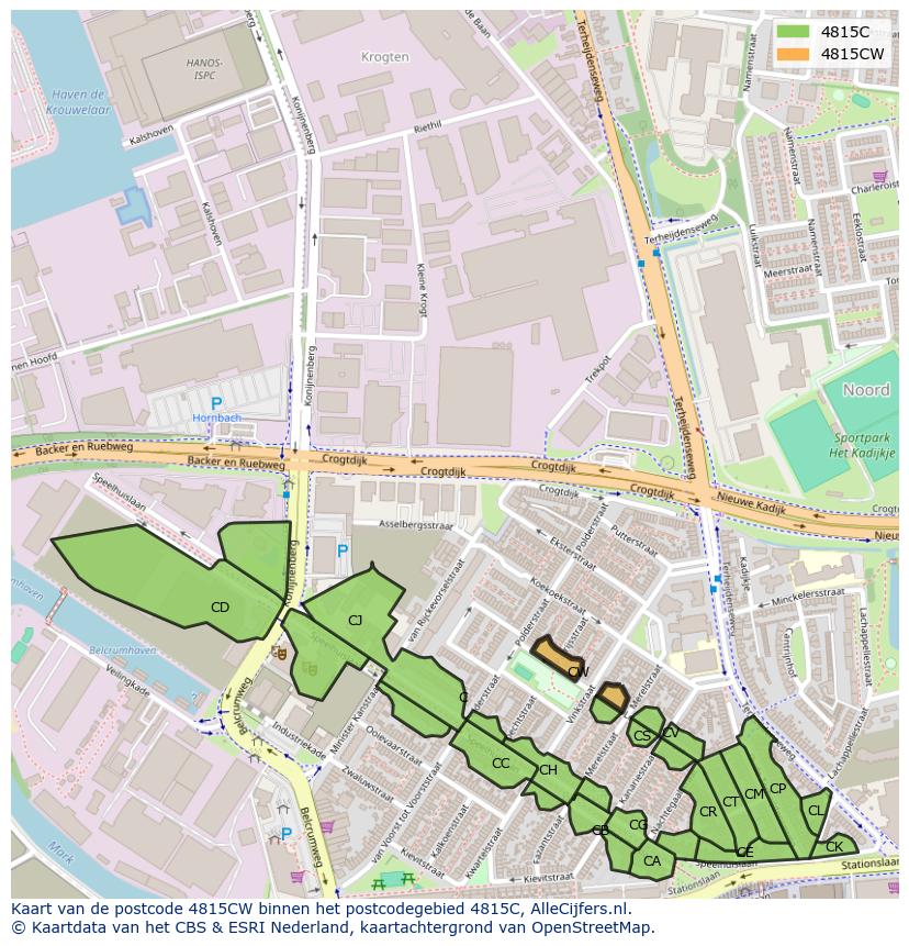 Afbeelding van het postcodegebied 4815 CW op de kaart.
