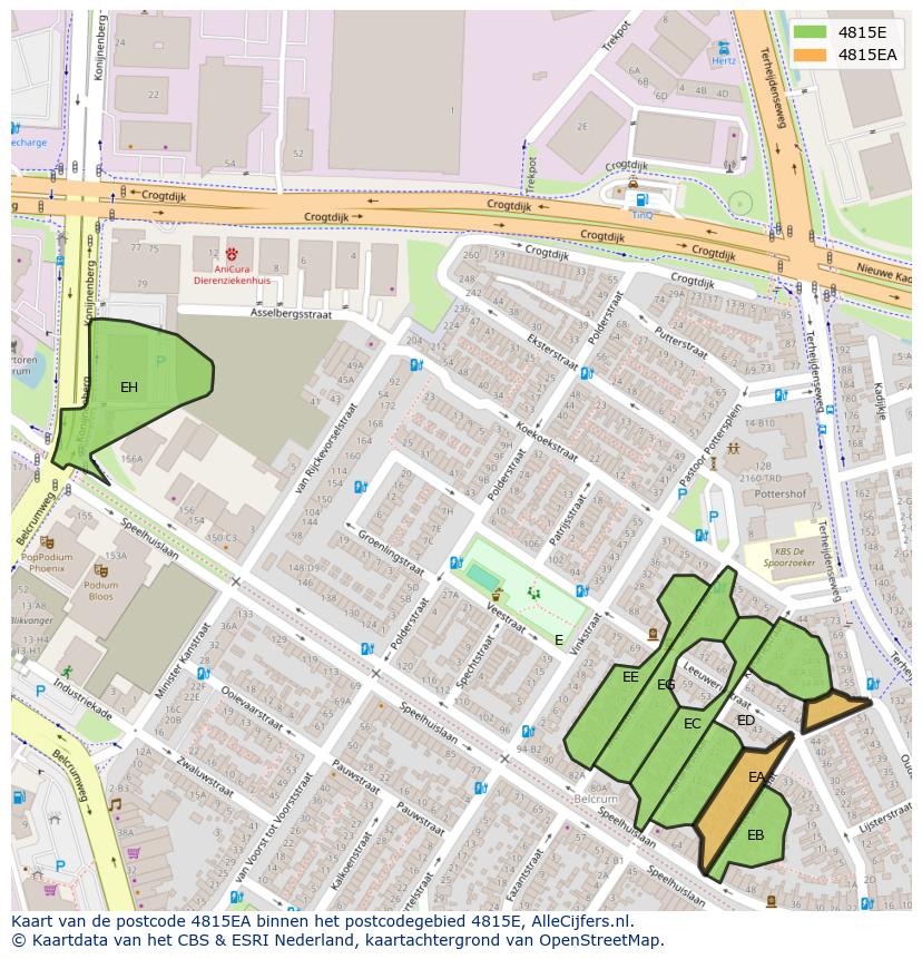 Afbeelding van het postcodegebied 4815 EA op de kaart.