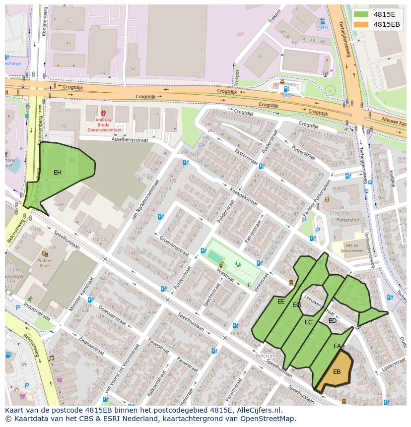 Afbeelding van het postcodegebied 4815 EB op de kaart.
