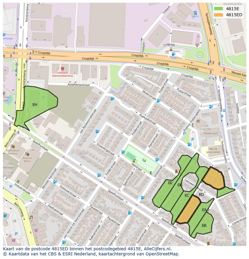 Afbeelding van het postcodegebied 4815 ED op de kaart.