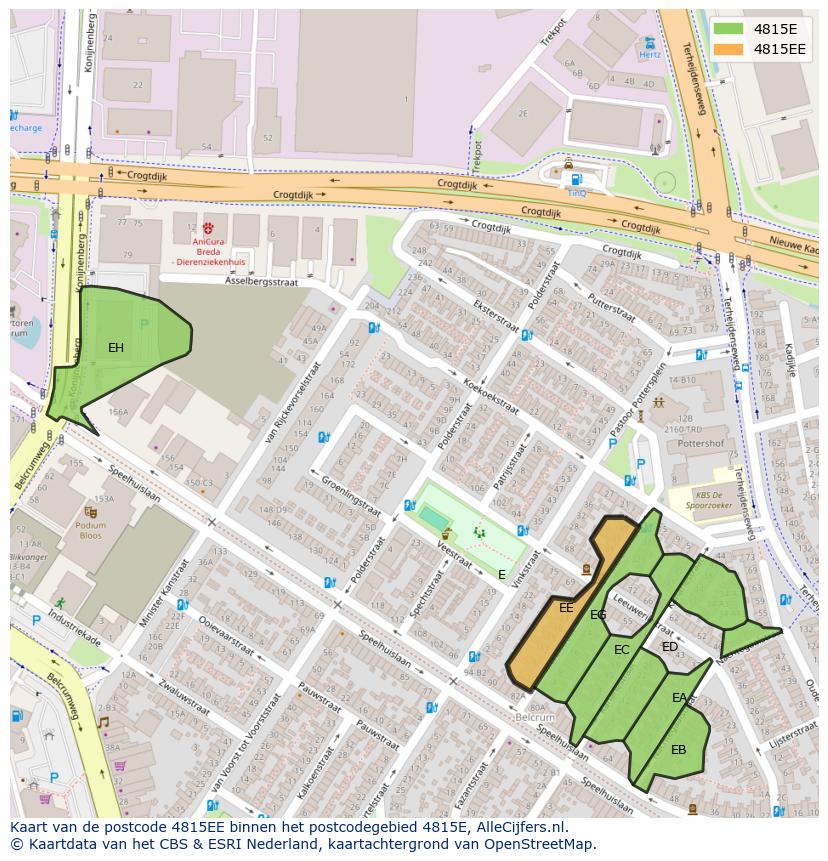 Afbeelding van het postcodegebied 4815 EE op de kaart.