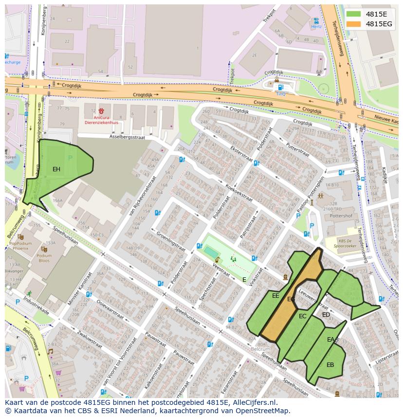 Afbeelding van het postcodegebied 4815 EG op de kaart.