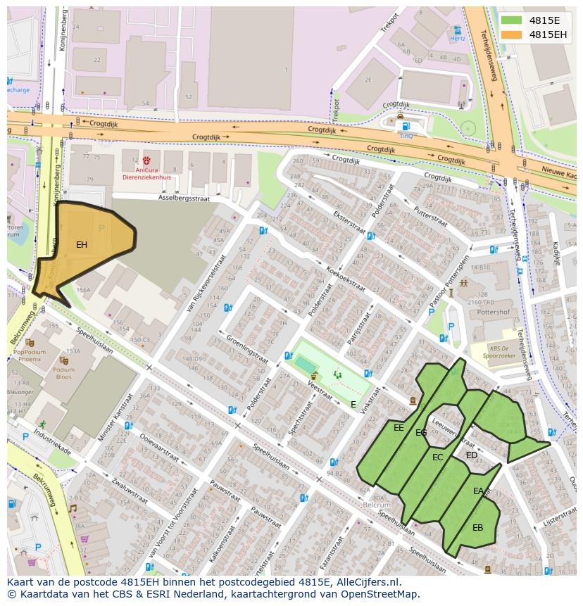 Afbeelding van het postcodegebied 4815 EH op de kaart.