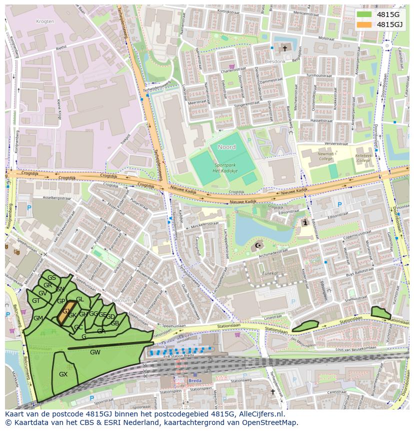 Afbeelding van het postcodegebied 4815 GJ op de kaart.
