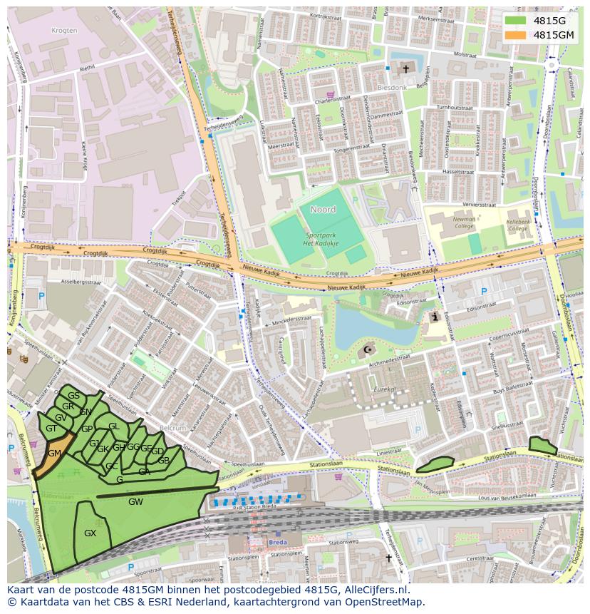 Afbeelding van het postcodegebied 4815 GM op de kaart.