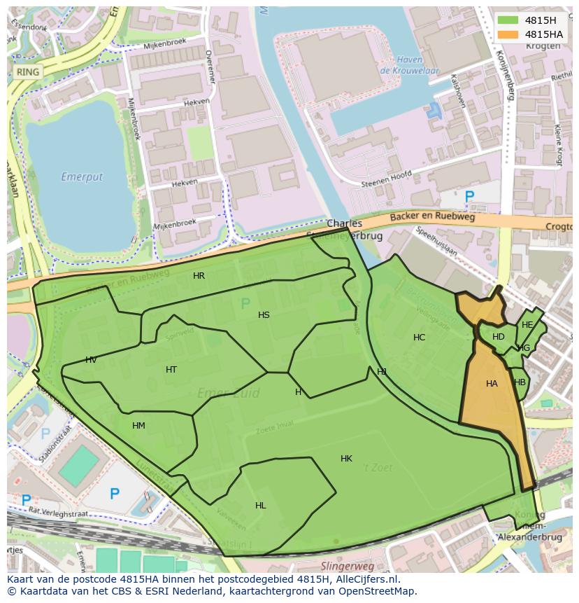 Afbeelding van het postcodegebied 4815 HA op de kaart.