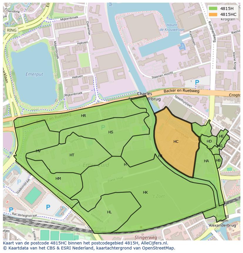 Afbeelding van het postcodegebied 4815 HC op de kaart.
