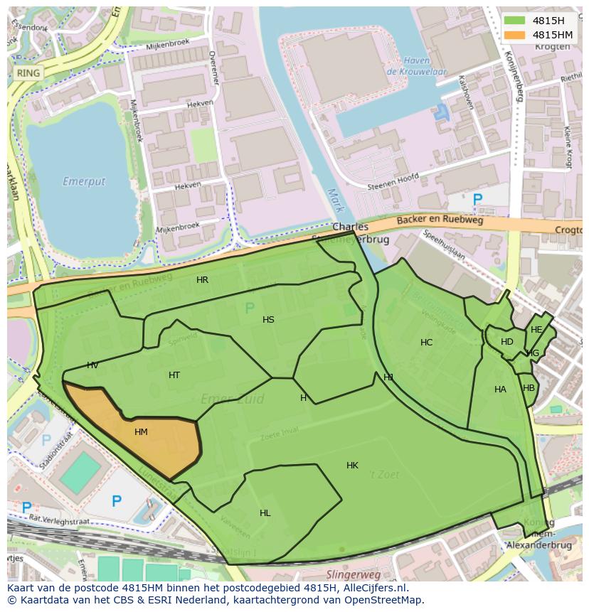 Afbeelding van het postcodegebied 4815 HM op de kaart.