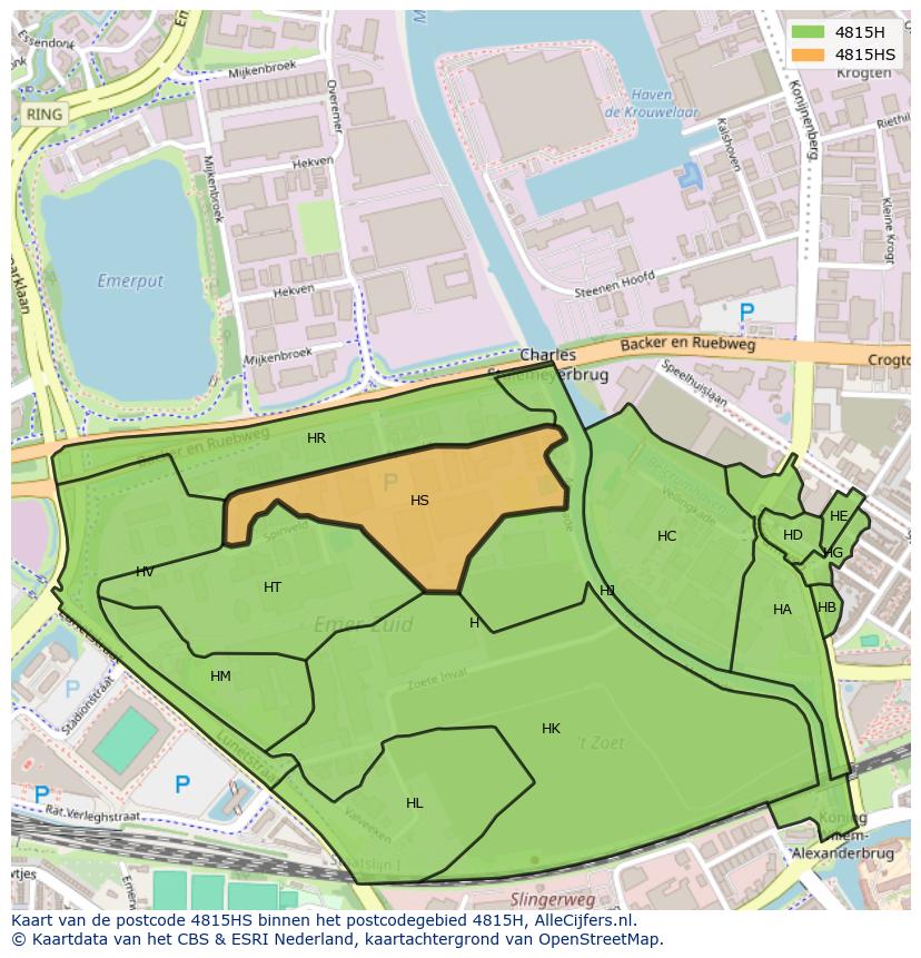 Afbeelding van het postcodegebied 4815 HS op de kaart.