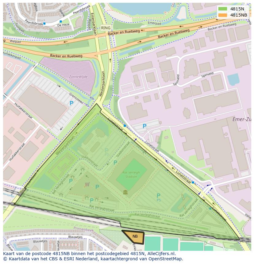 Afbeelding van het postcodegebied 4815 NB op de kaart.