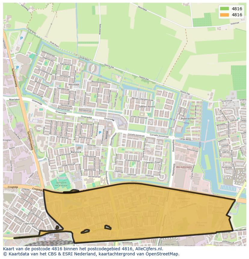 Afbeelding van het postcodegebied 4816 op de kaart.