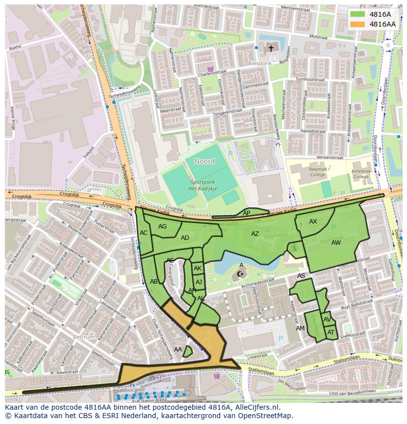 Afbeelding van het postcodegebied 4816 AA op de kaart.