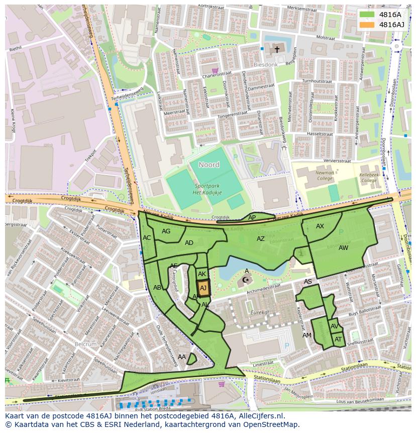 Afbeelding van het postcodegebied 4816 AJ op de kaart.
