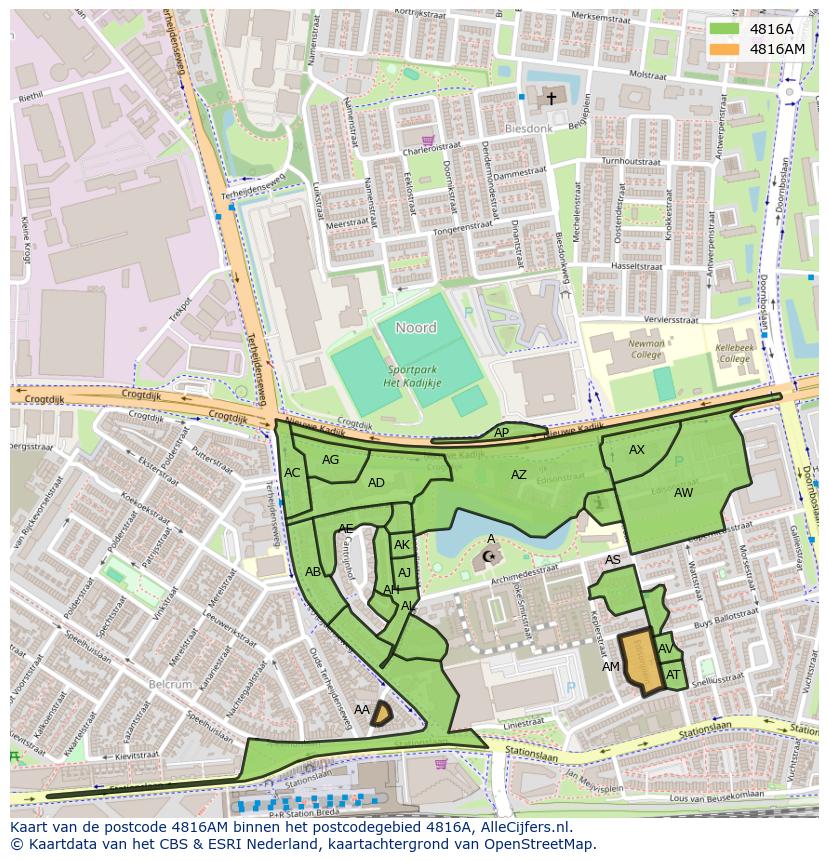 Afbeelding van het postcodegebied 4816 AM op de kaart.