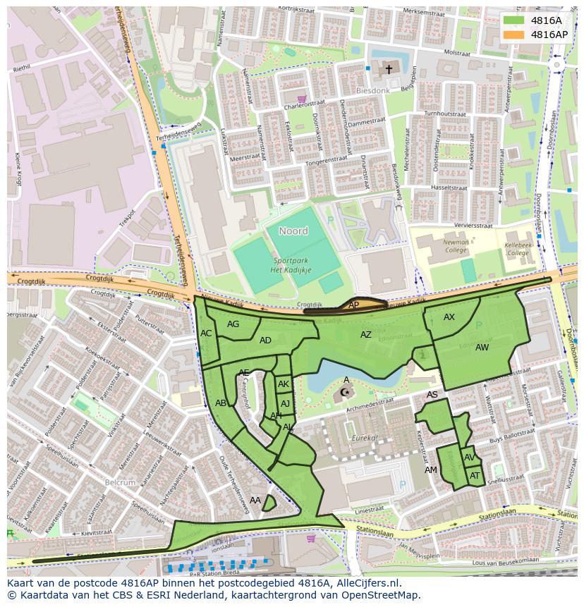 Afbeelding van het postcodegebied 4816 AP op de kaart.