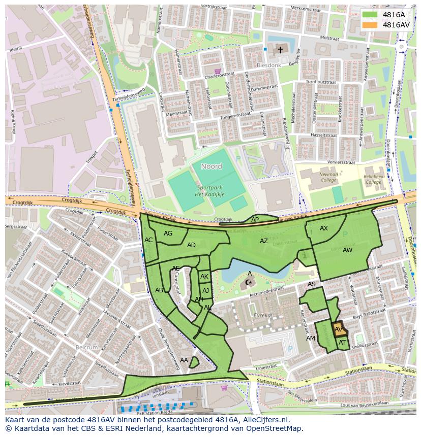 Afbeelding van het postcodegebied 4816 AV op de kaart.