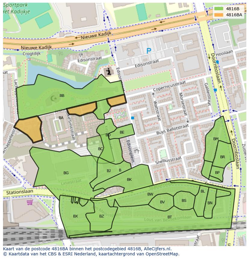 Afbeelding van het postcodegebied 4816 BA op de kaart.