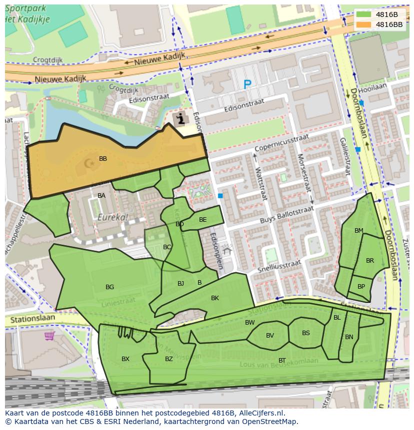 Afbeelding van het postcodegebied 4816 BB op de kaart.