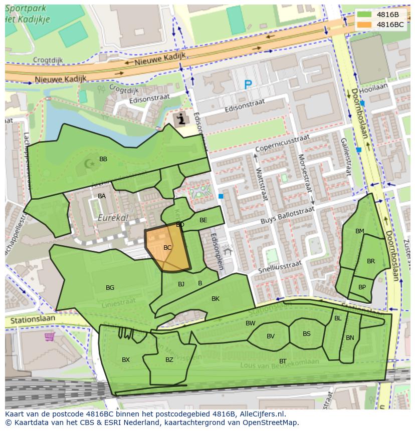 Afbeelding van het postcodegebied 4816 BC op de kaart.