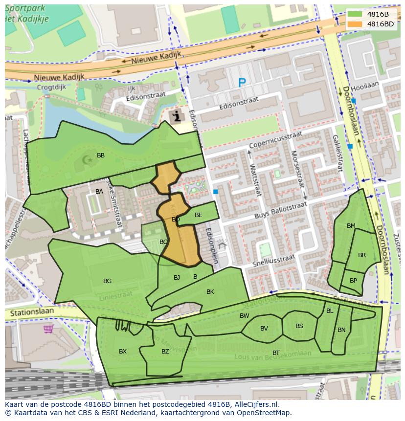 Afbeelding van het postcodegebied 4816 BD op de kaart.
