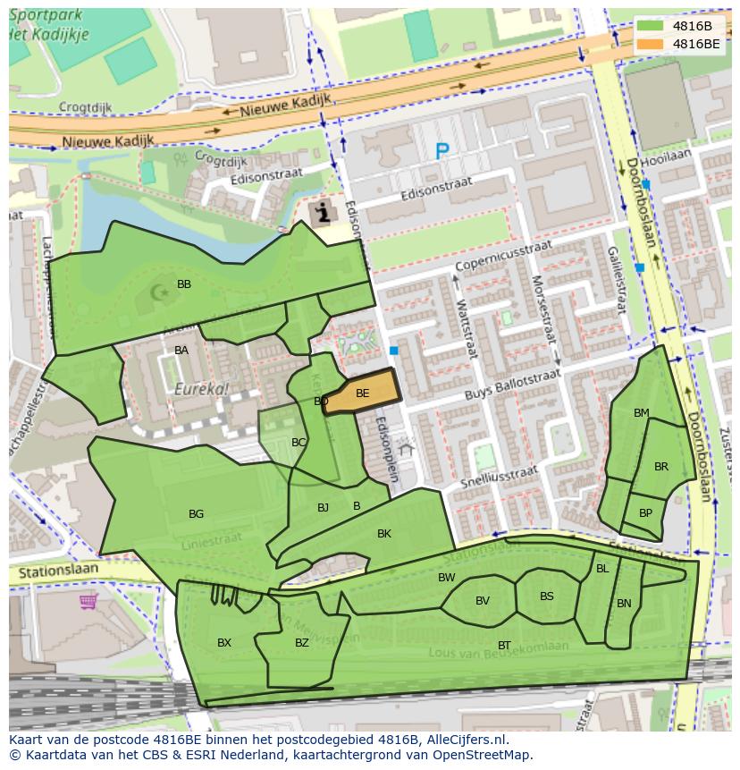 Afbeelding van het postcodegebied 4816 BE op de kaart.