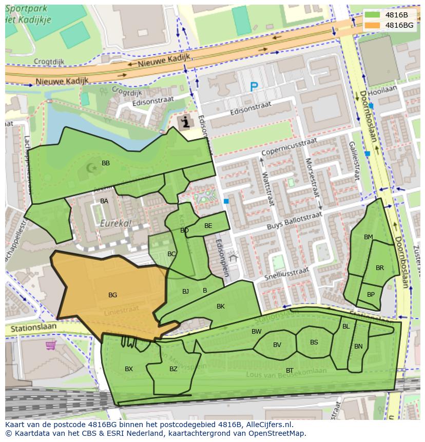 Afbeelding van het postcodegebied 4816 BG op de kaart.