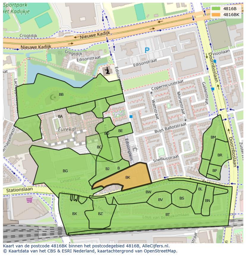 Afbeelding van het postcodegebied 4816 BK op de kaart.