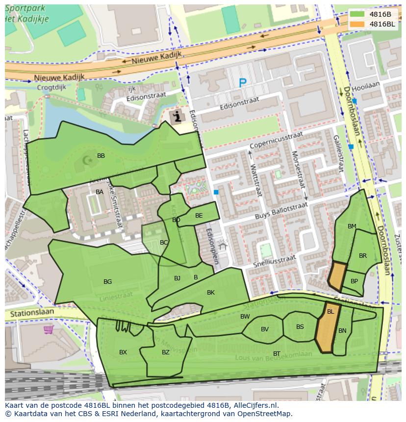 Afbeelding van het postcodegebied 4816 BL op de kaart.