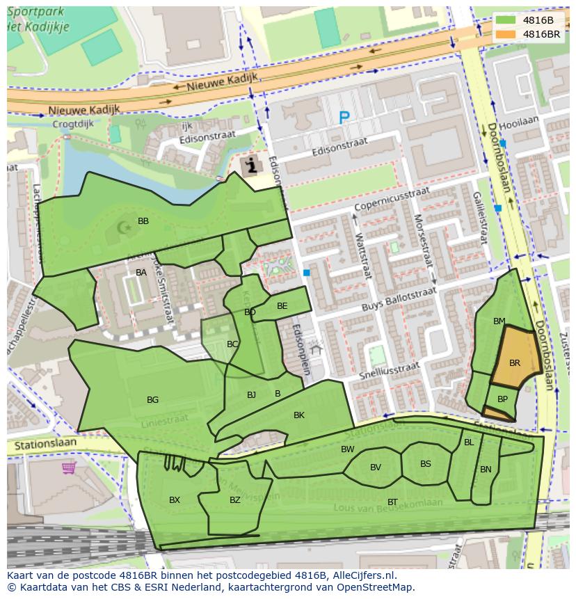 Afbeelding van het postcodegebied 4816 BR op de kaart.