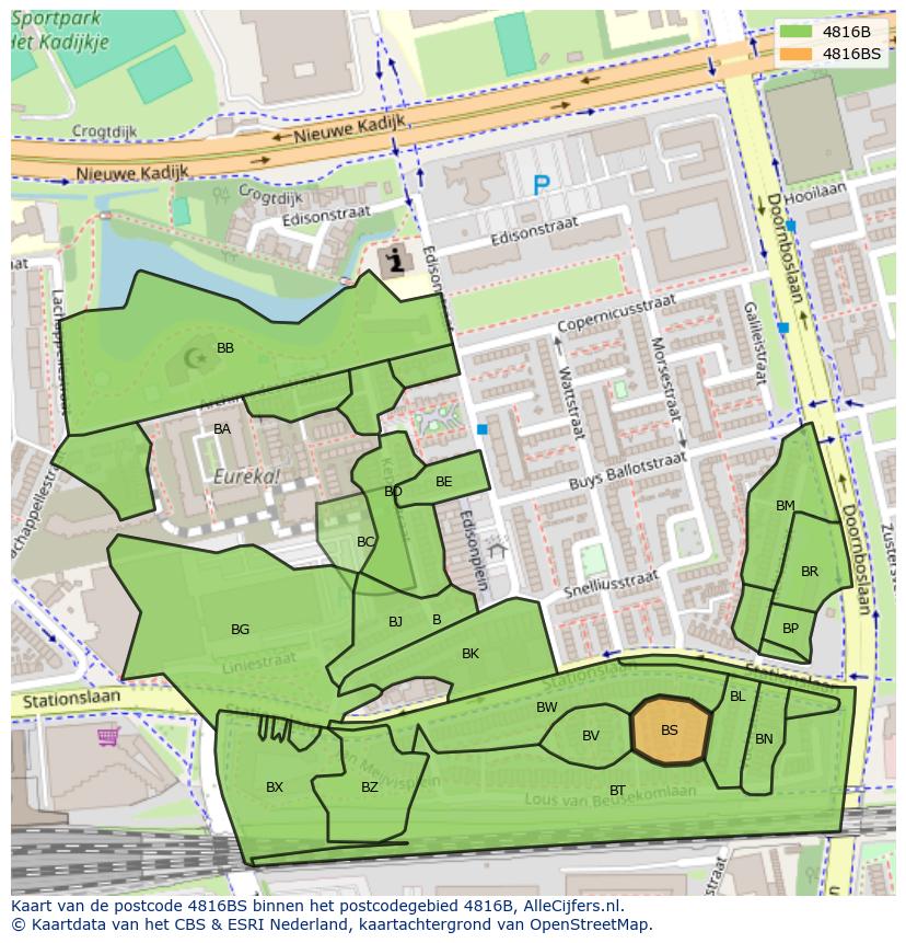 Afbeelding van het postcodegebied 4816 BS op de kaart.