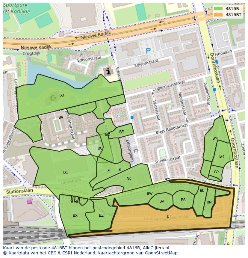Afbeelding van het postcodegebied 4816 BT op de kaart.