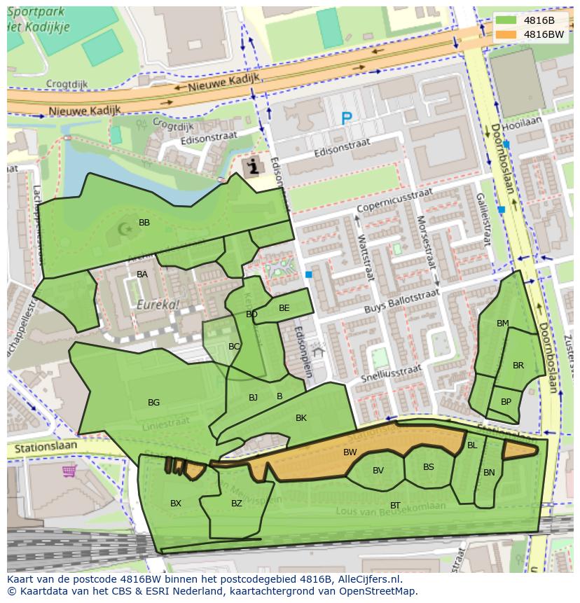 Afbeelding van het postcodegebied 4816 BW op de kaart.