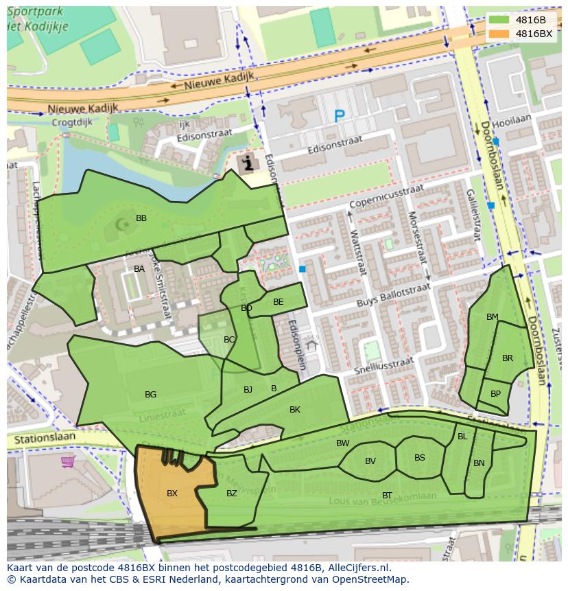 Afbeelding van het postcodegebied 4816 BX op de kaart.