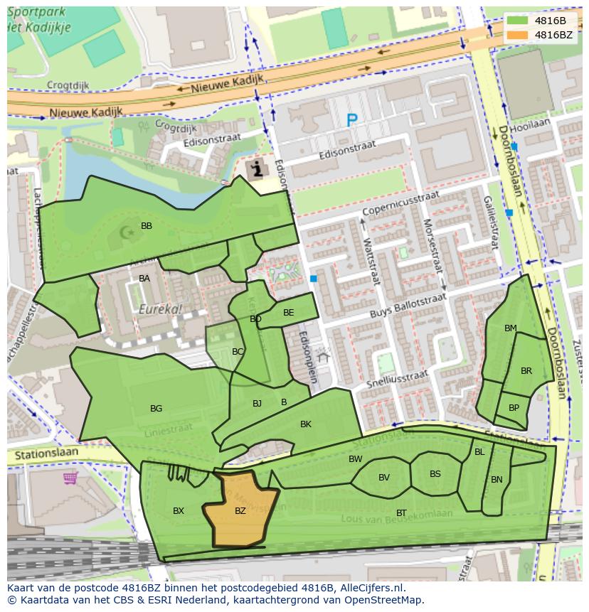 Afbeelding van het postcodegebied 4816 BZ op de kaart.